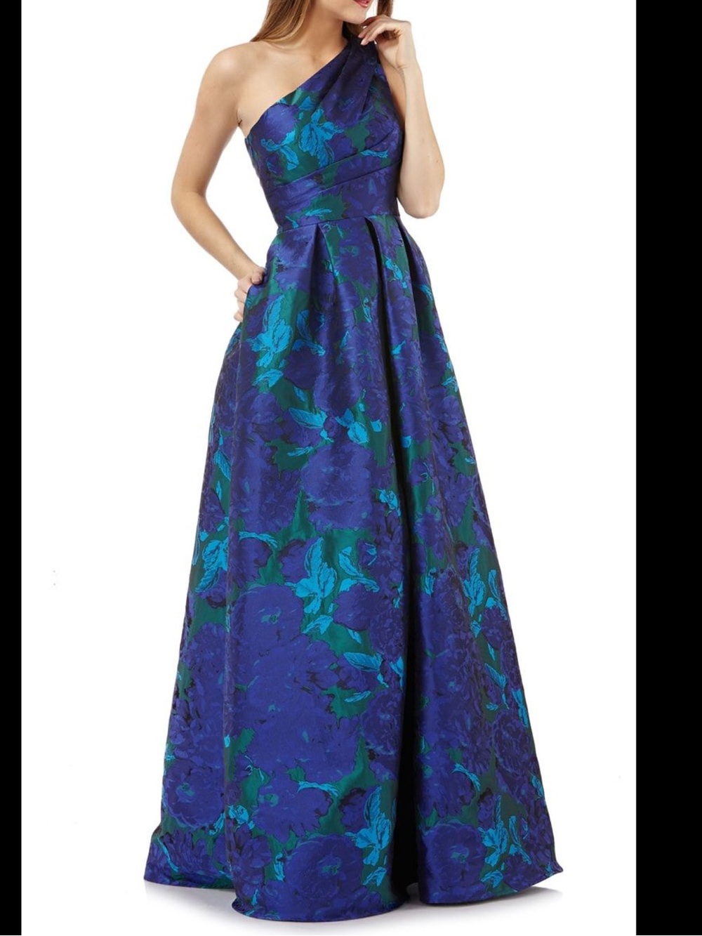 CARMEN MARC VALVO INFUSION One-Shoulder Jacquard A-Line Gown NWT